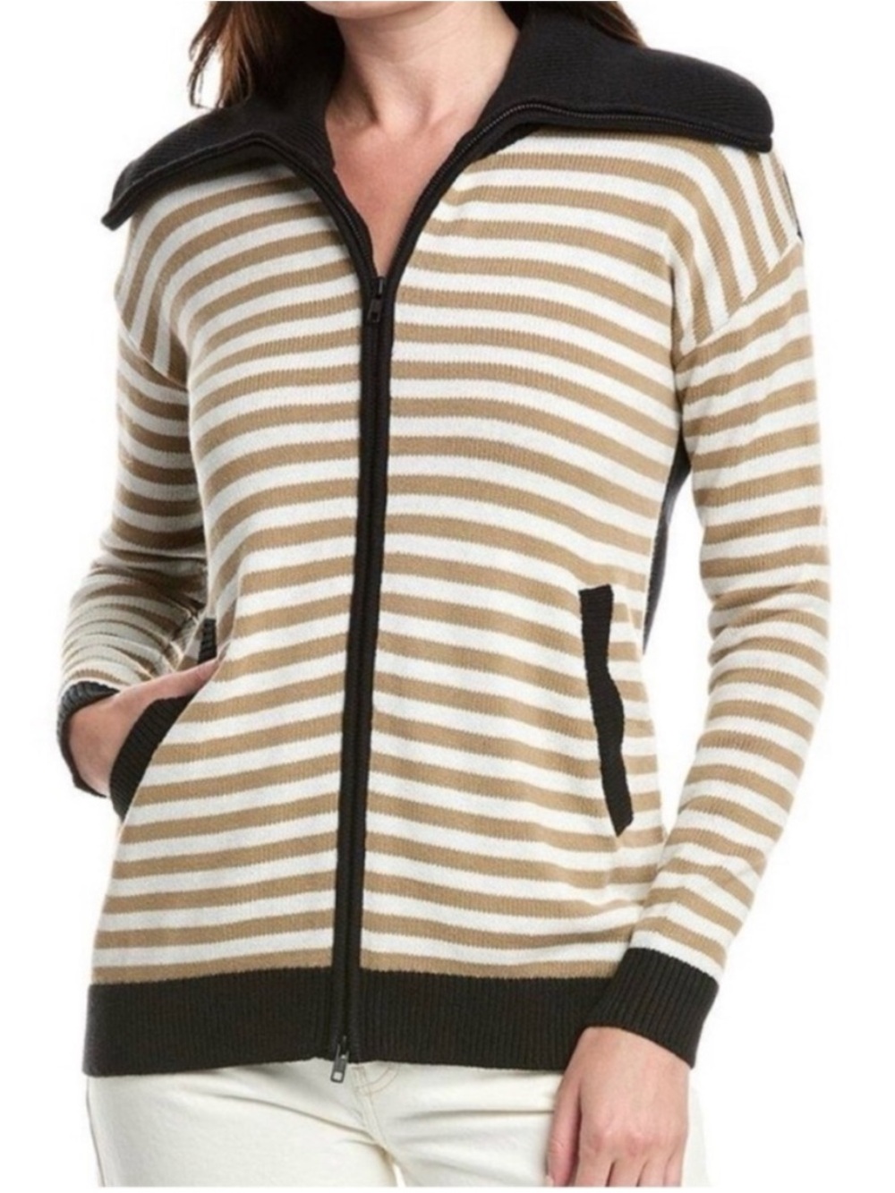 Cabi Mascot Zipper Cardigan Striped Sweater Pockets Medium BRAND NEW Has Pockets